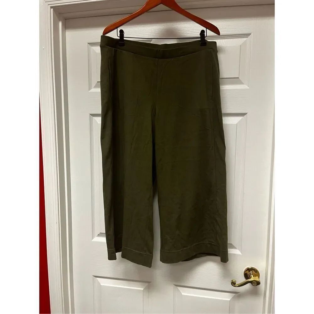 J. Jill Moss Green Cropped Wide Leg Pull On Pants sz L NWT